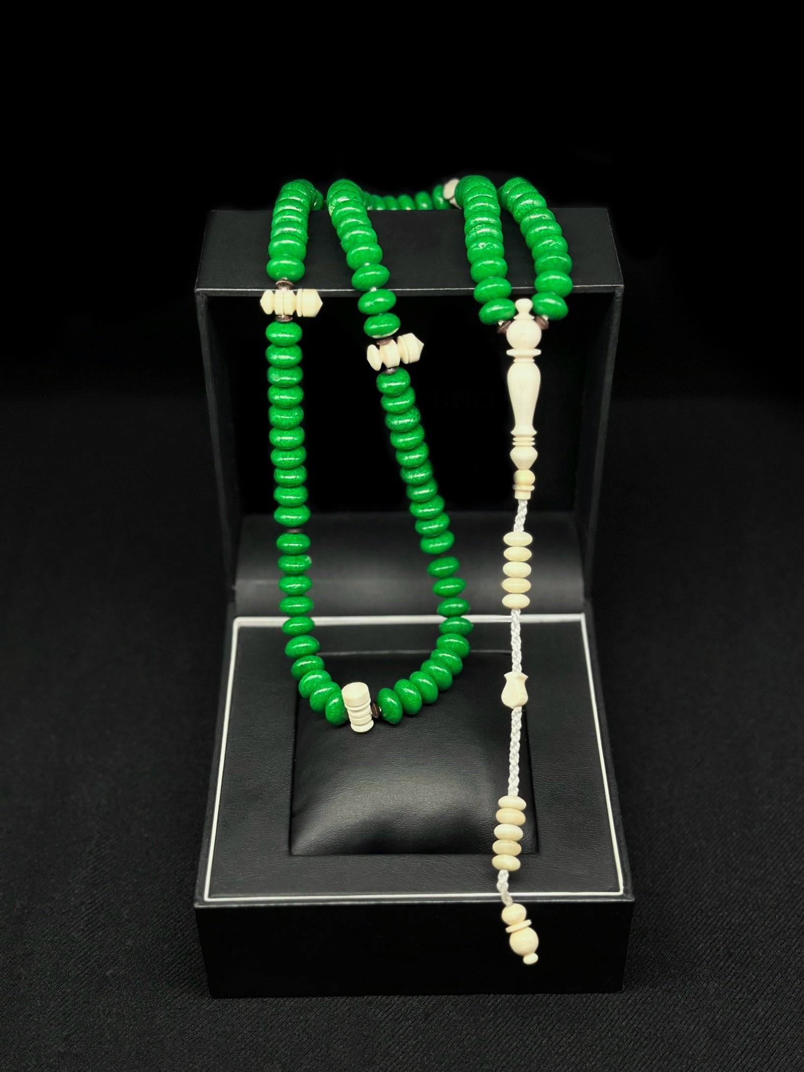 Green Marjan x Cow Bone Tasbih With Prophetic Sandal