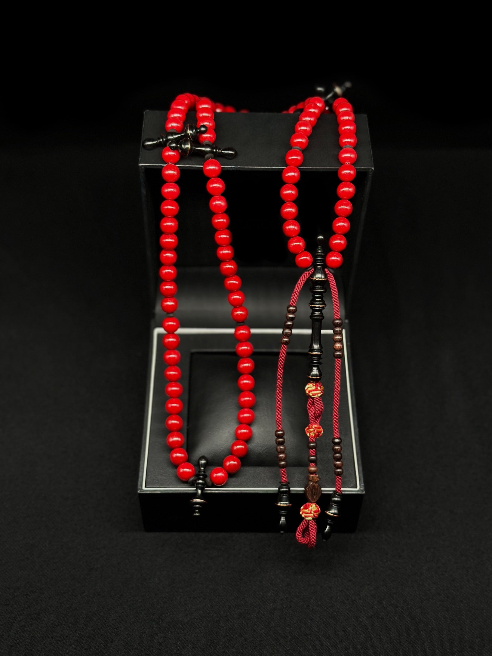 Red Marjan x Ebony Tasbih With Prophetic Sandal