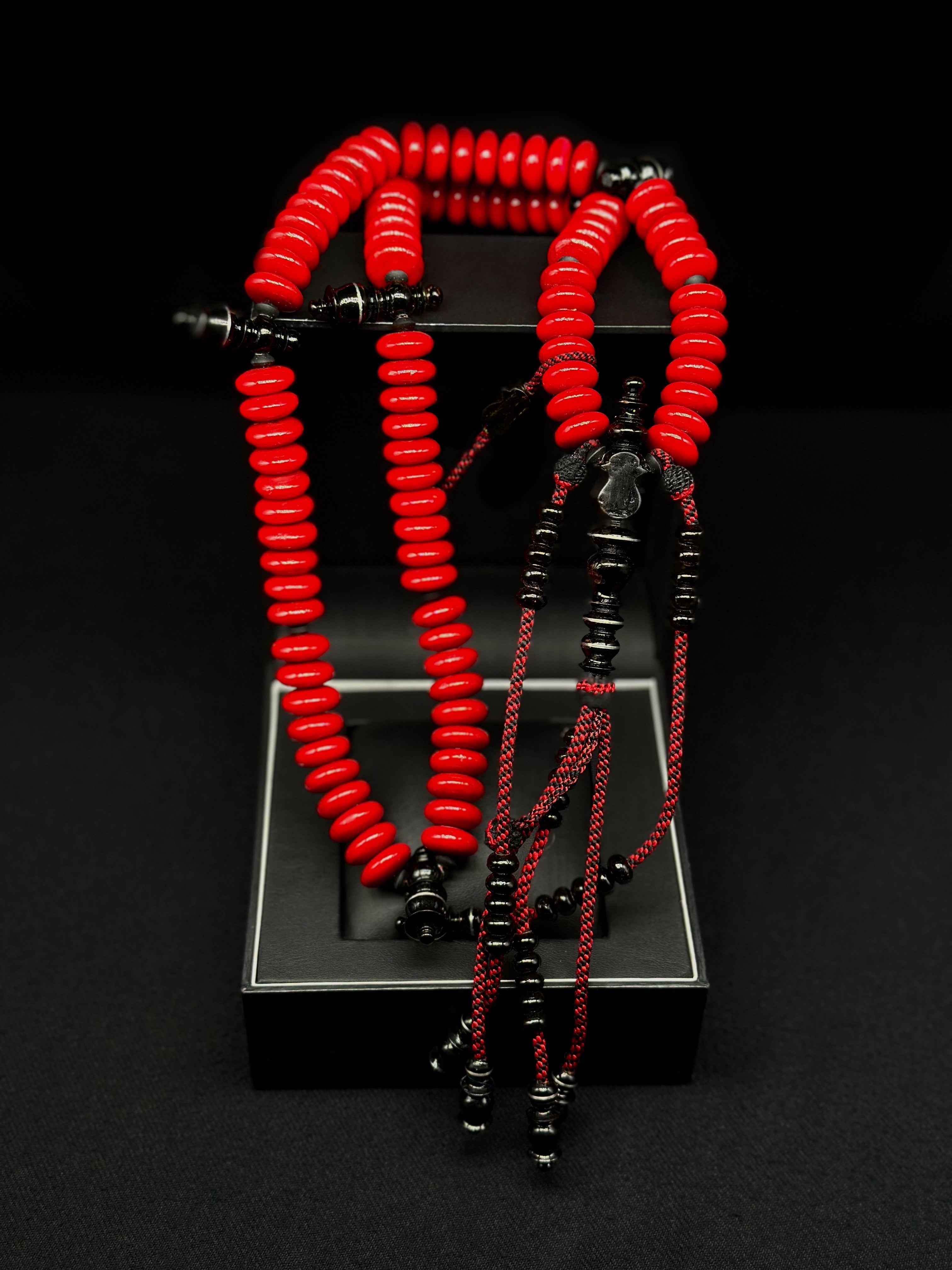 Red Marjan x Black Yusr Tasbih With Prophetic Sandal