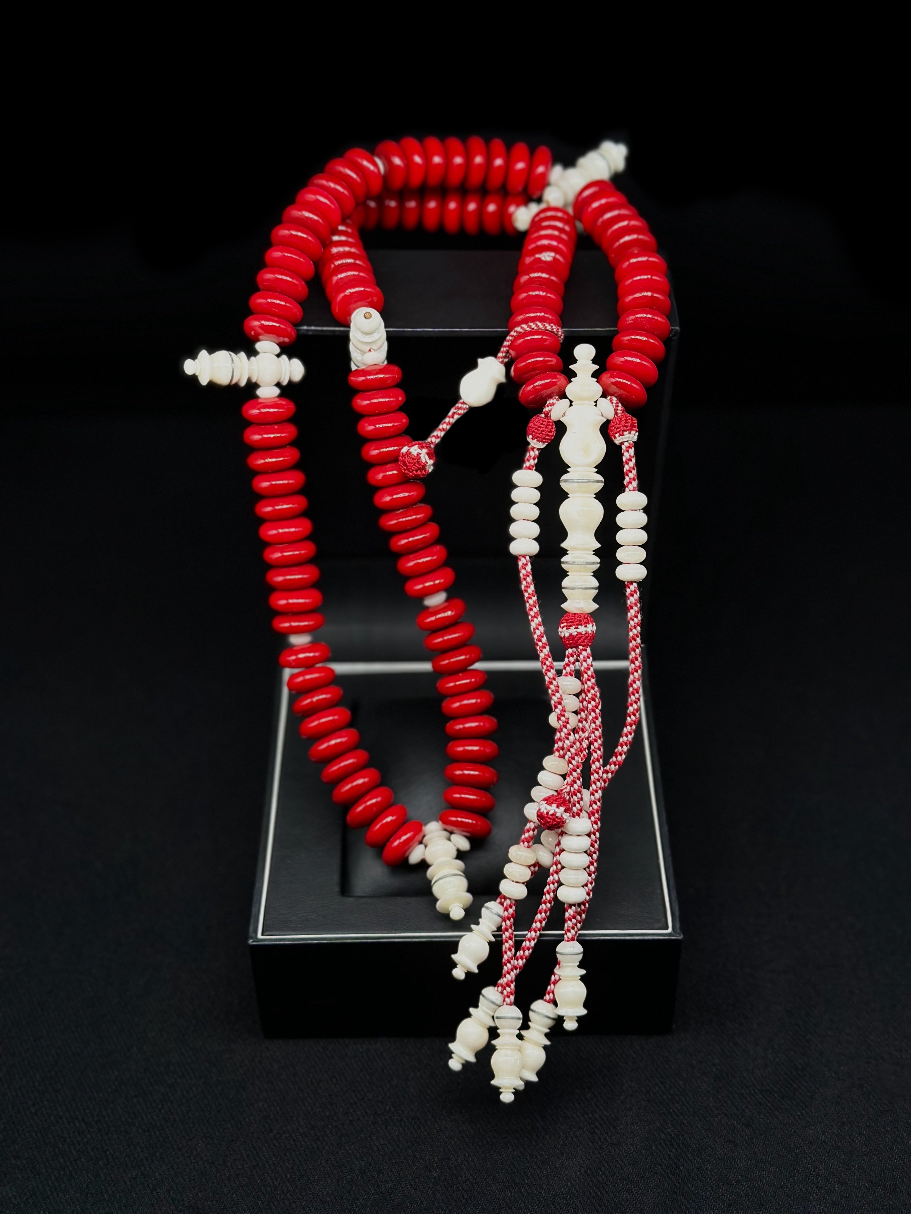 Red Marjan x Cow Bone Tasbih With Prophetic Sandal