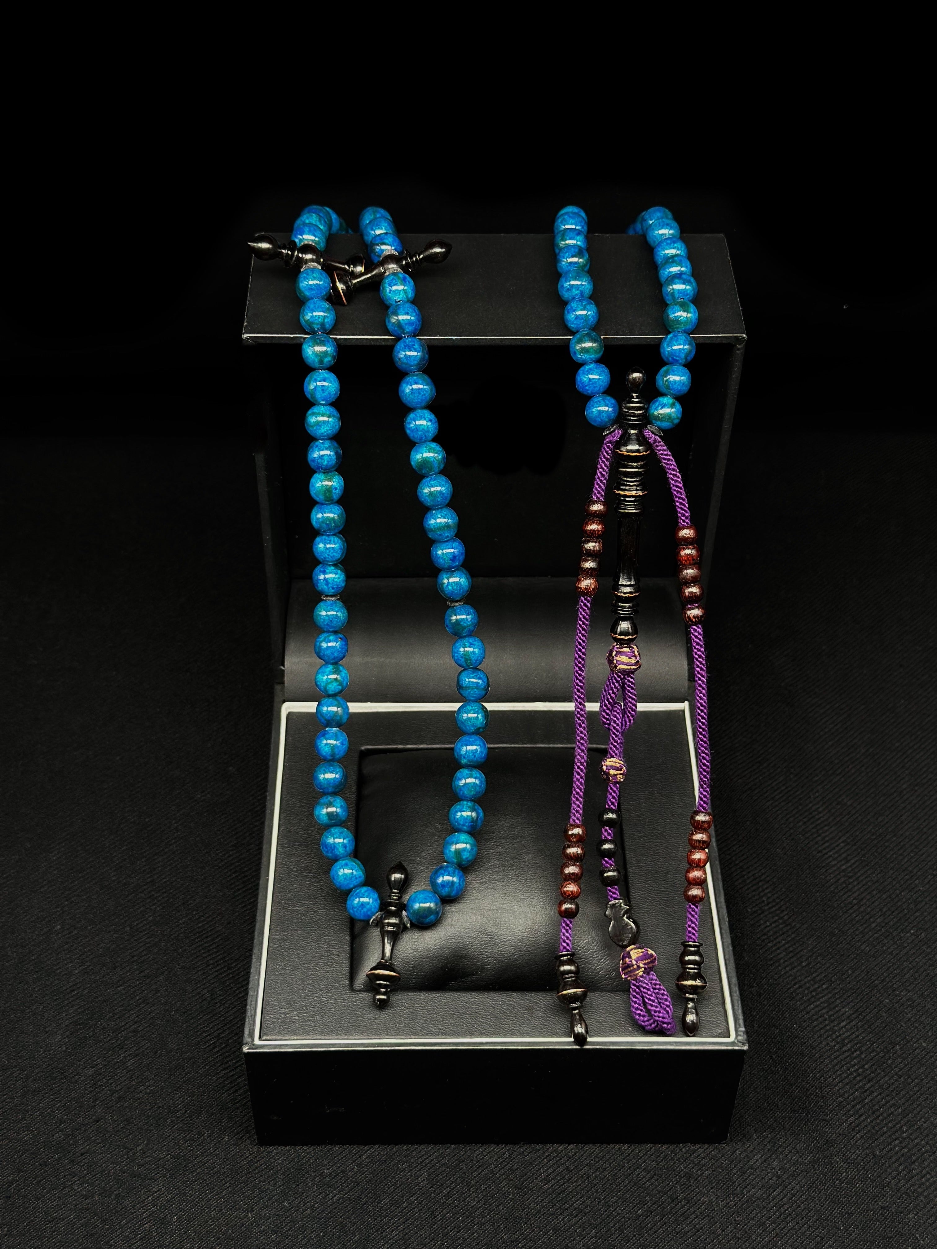 Blue Marjan x Ebony Tasbih With Prophetic Sandal