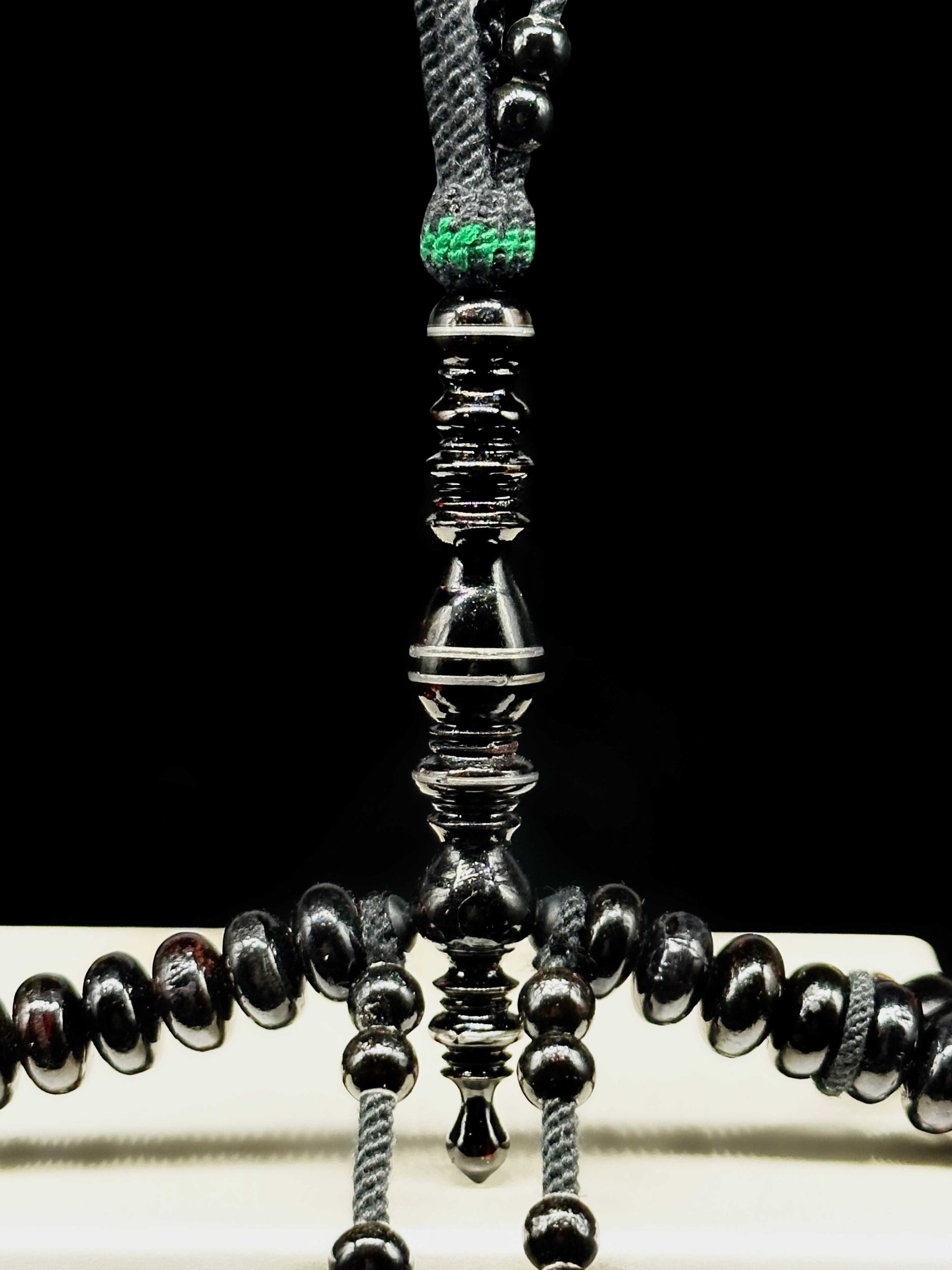 Pure Black Yusr Tasbih With Prophetic Sandal