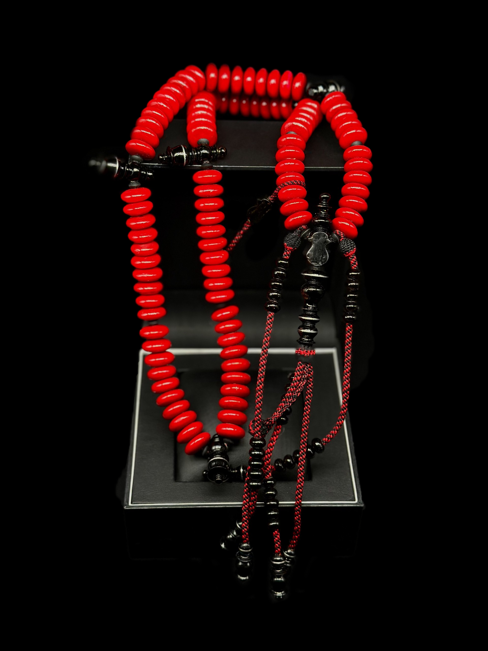 Red Marjan x Black Yusr Tasbih With Prophetic Sandal