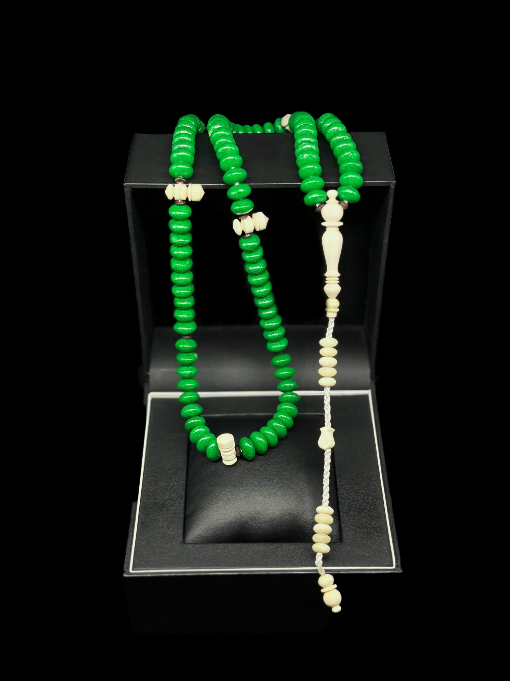 Green Marjan x Cow Bone Tasbih With Prophetic Sandal